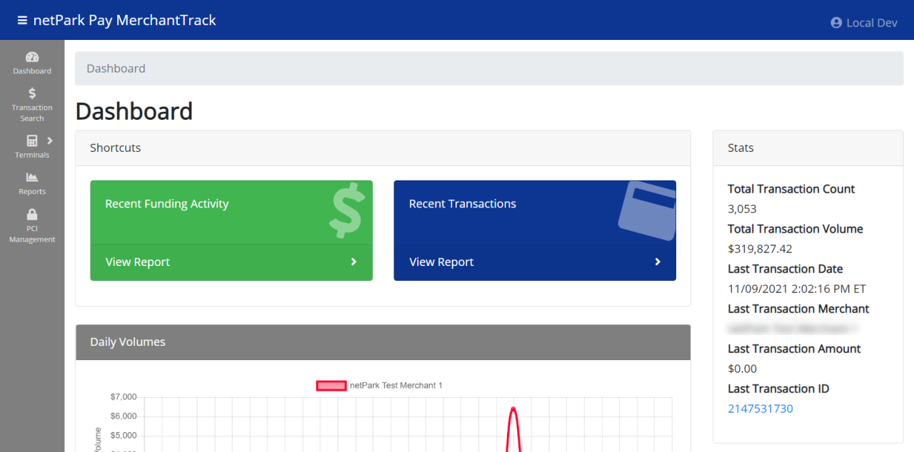 netPark Pay MerchantTrack Portal